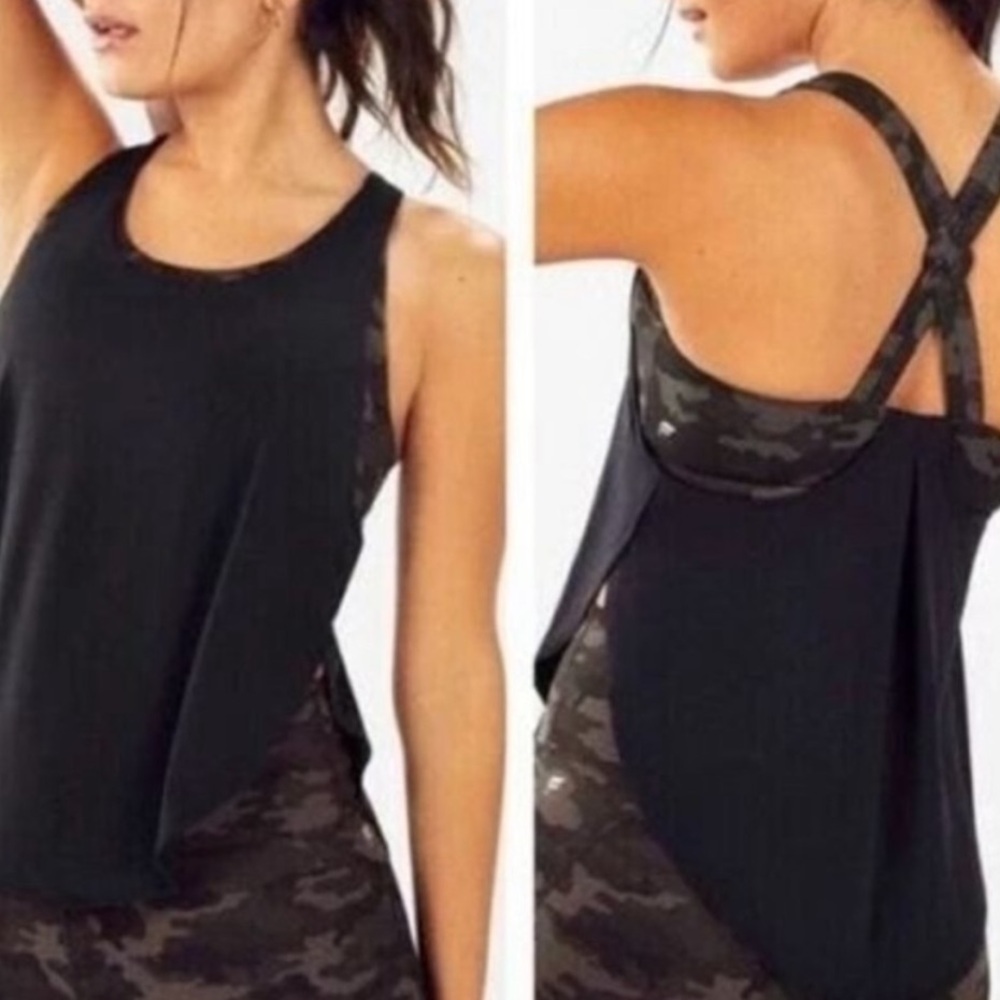 Fabletics Black Tank with Camo Bra